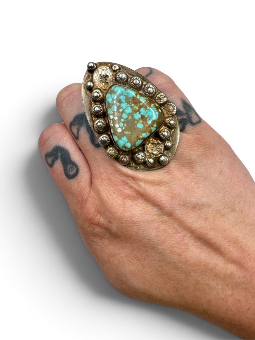 Artisan Y2K Samuel McCormick Number 8 Turquoise Sterling Copper Ring Size 7.25